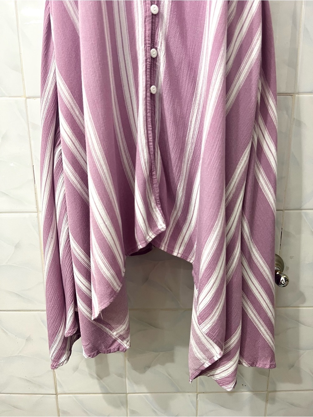 Angie Cold Shoulder Handkerchief Stripe Midi Dress M Cottage Festival Boho Beach - Picture 4 of 11